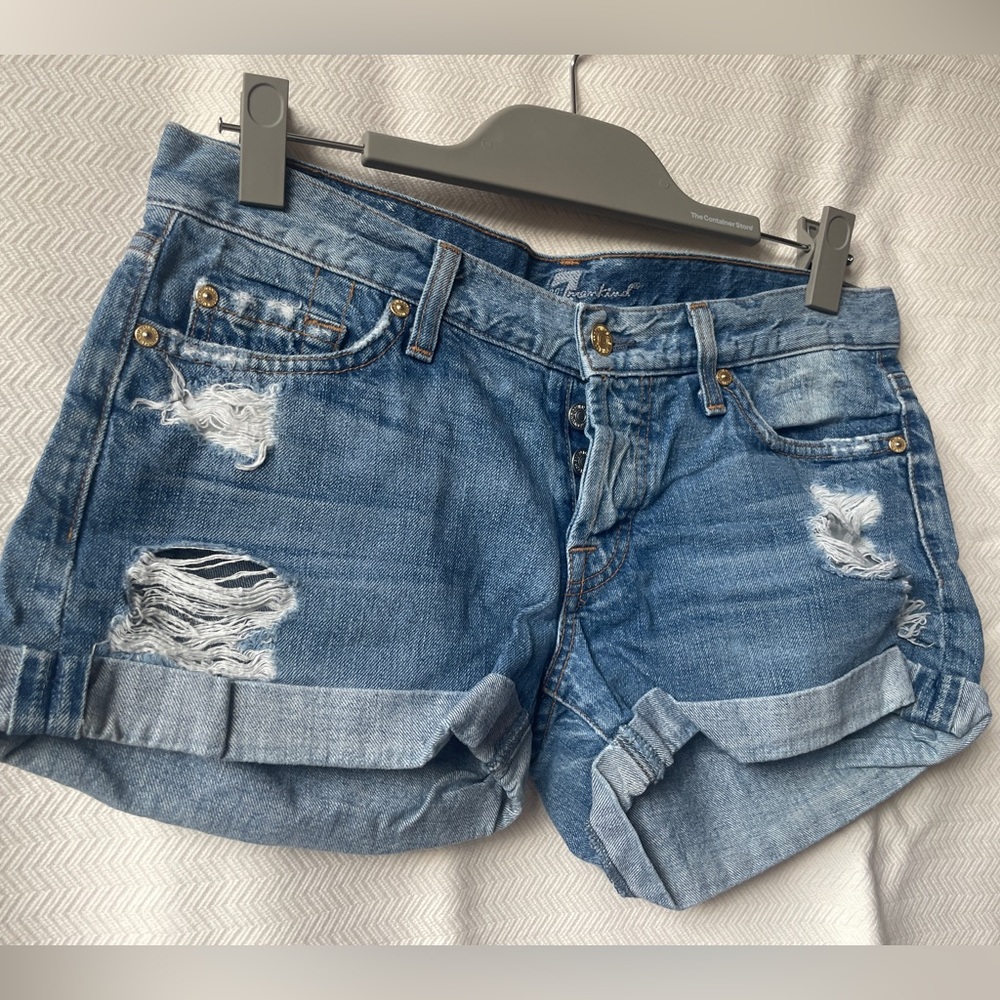 7 for All Mankind Jean Shorts in Medium Wash